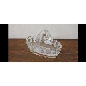 Vintage MA Lesh 1980 Glass Frosted Basket with Grapes Leaves - Signed